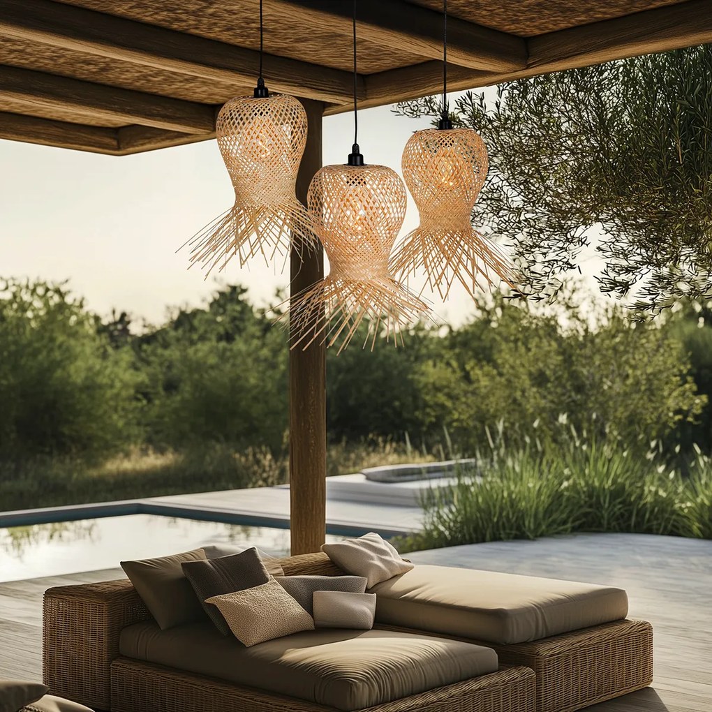 Ориенталски външен висящ аплик бамбук 3-светлина IP44 - Карлос