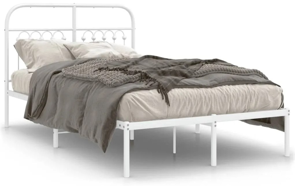 376646 vidaXL Метална рамка за легло с горна табла, бяла, 120x190 см