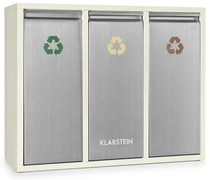 Klarstein Ordnungshütter 3, 45 л, кремаво-бежова, сортирана кутия за отпадъци, 3 x 15 л