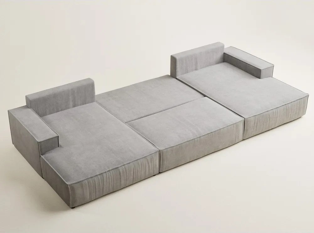 Сиво-бежов шенилов сгъваем/с място за съхранение ъглов диван (U форма) Kyoto – Maison de Rêve