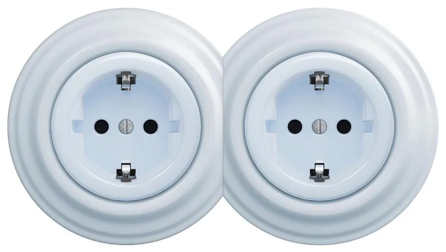 Kliklap - Двойна ретро розетка за дома с рамка SCHUKO 230V синя