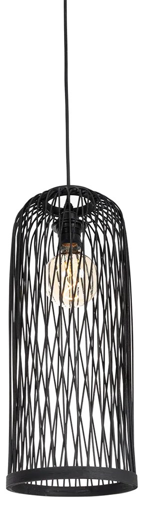 Рустикално висящо външно осветително тяло черно ратан 3-светлина - Calamus