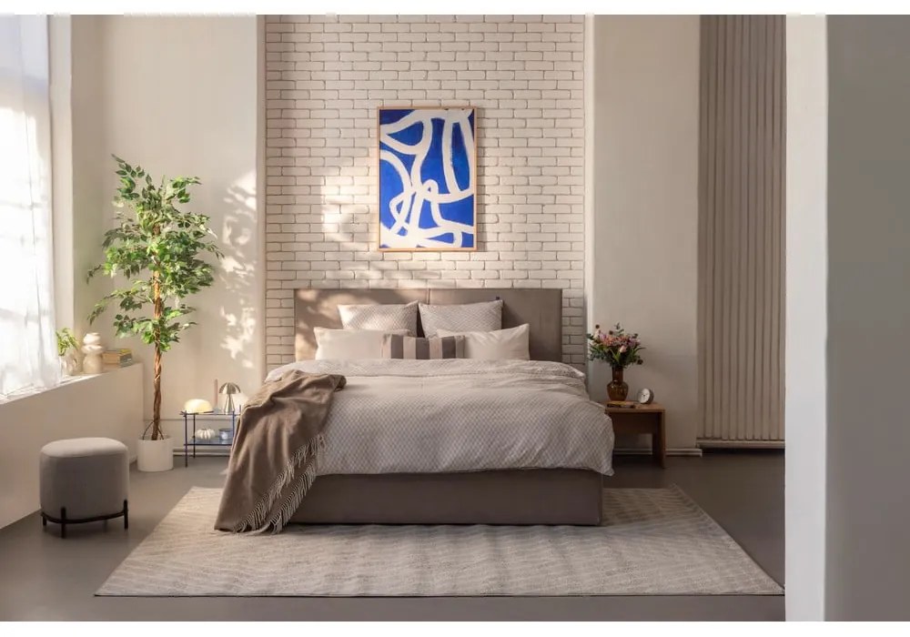 Сиво тапицирано двойно легло с място за съхранение и матрак с решетка 180x200 cm Thessa Bold - Bonami Selection