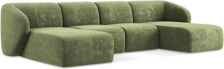 Зелен шенилов ъглов диван (U форма) Lani – Makamii