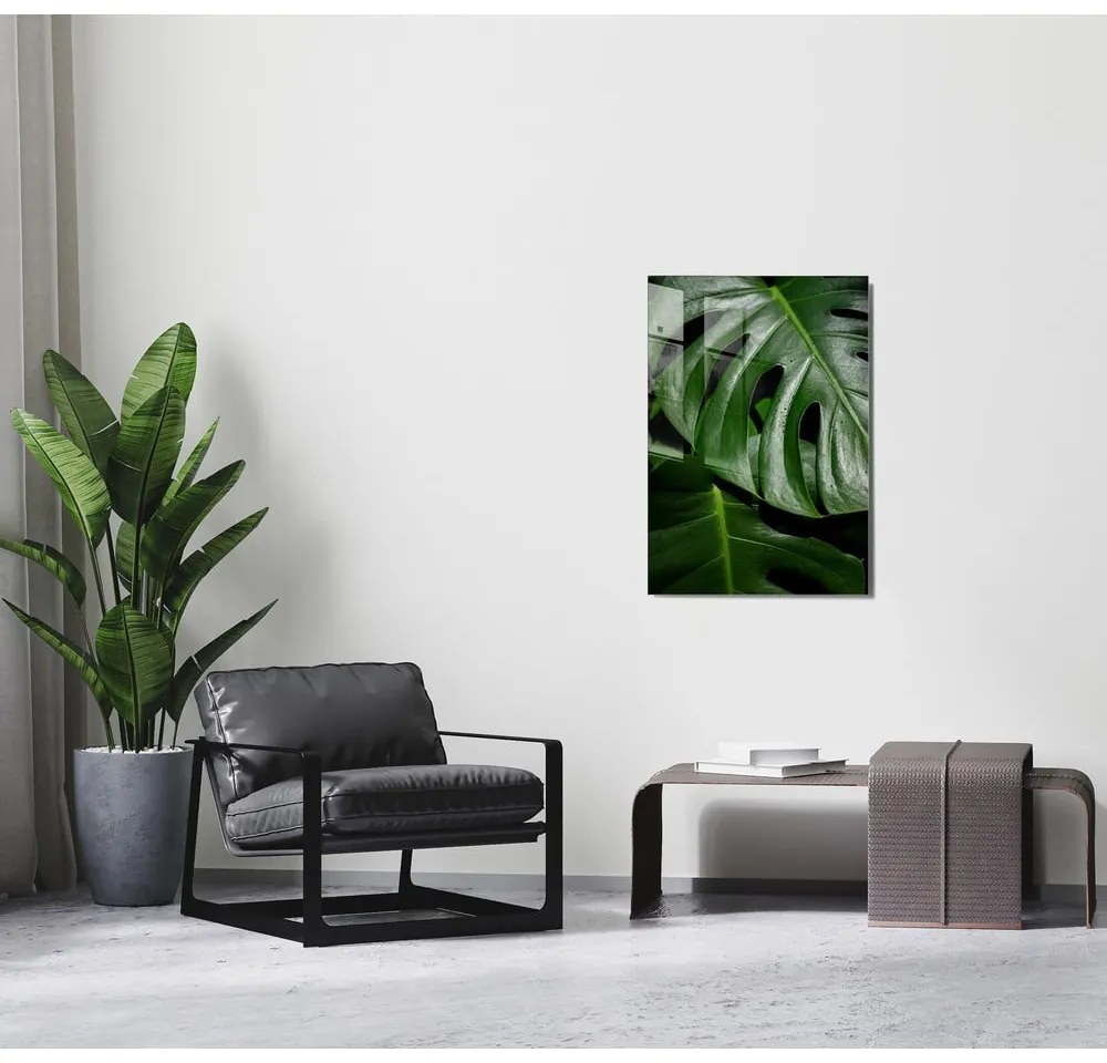 Живопис върху стъкло 70x100 cm Monstera - Wallity