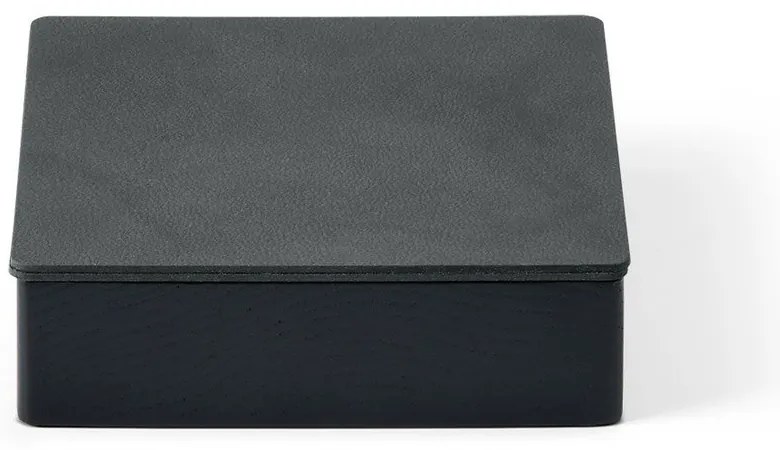 Дървена декоративна кутия за съхранение от еко кожа с капак в черен и антрацитен цвят 11x11x3,5 cm Square Nupo – LIND DNA
