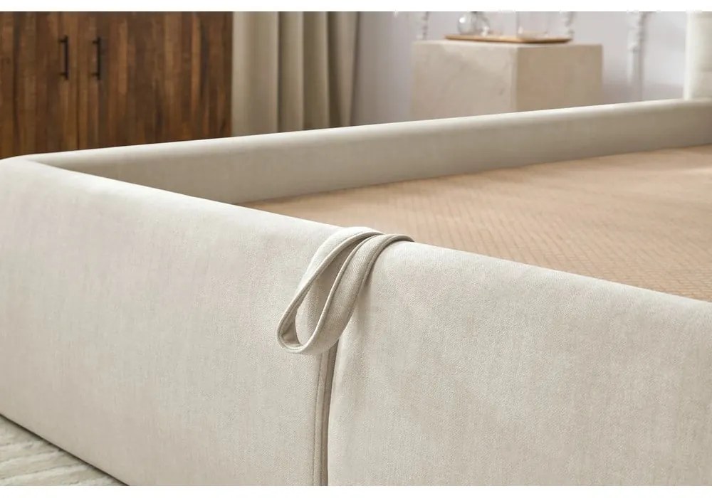 Бежово тапицирано двойно легло с място за съхранение с решетка 180x200 cm Clothilde - Bobochic Paris