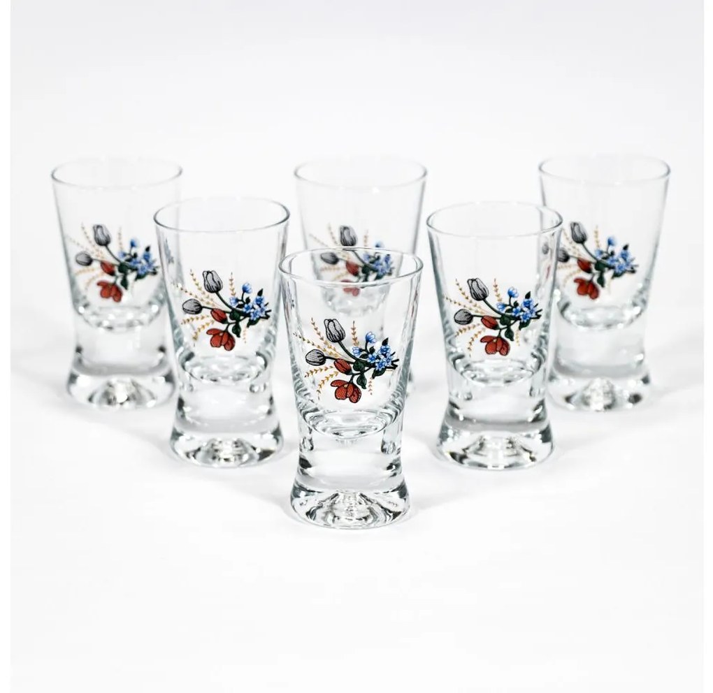 К-кт 6бр. чаши за шотове прозрачни с мотив на букет