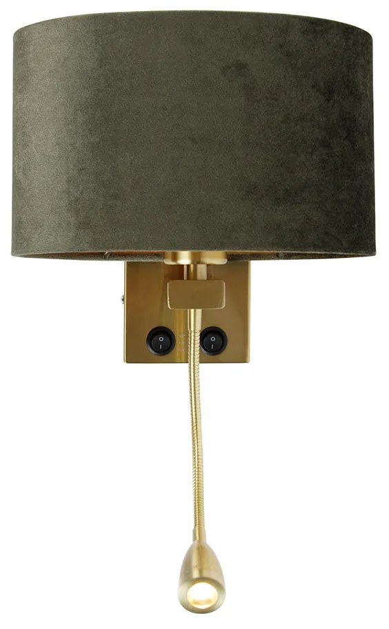 Стенна лампа месинг с овална кадифена абажура зелена 25см - Brescia Combi