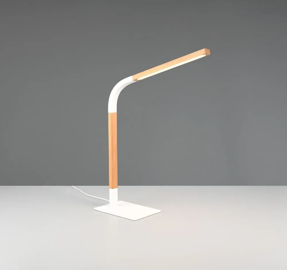 LED настолна лампа с възможност за димиране в бял и естествен цвят с дървен абажур (височина 73,5 см) Norris - Trio