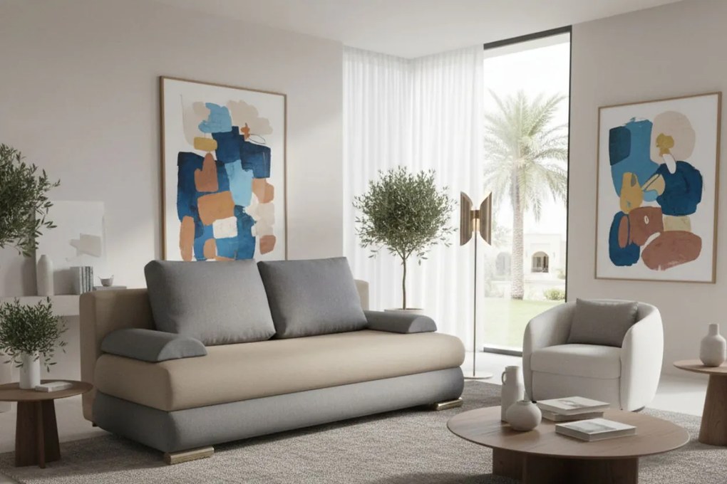 Диван-легло Рибод-Бежово - Сиво