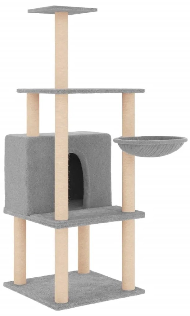 171727 vidaXL Котешко дърво със сизалени стълбове, светлосиво, 132 см