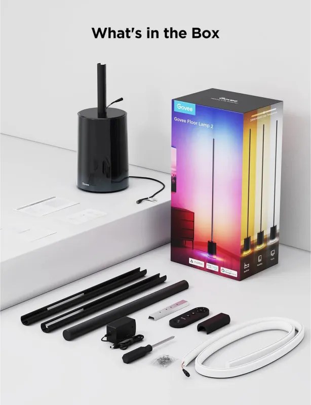 Подова Smart LED лампа Govee Floor Lamp 2 RGBICWW H607C, 152 см, 30W, 1725 lm, 6500K, Wi-Fi, Bluetooth, Govee Home, Черен