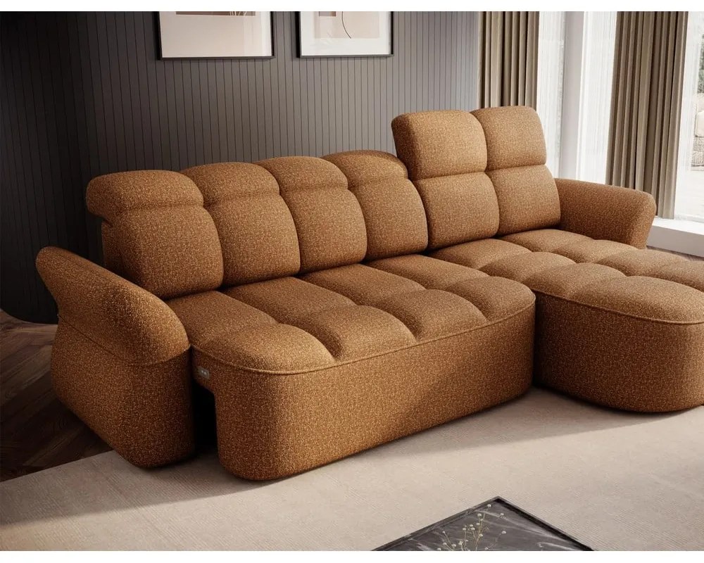 Жълт/кафяв кадифен сгъваем/с място за съхранение ъглов диван (десен ъгъл) Beneth – ELTAP