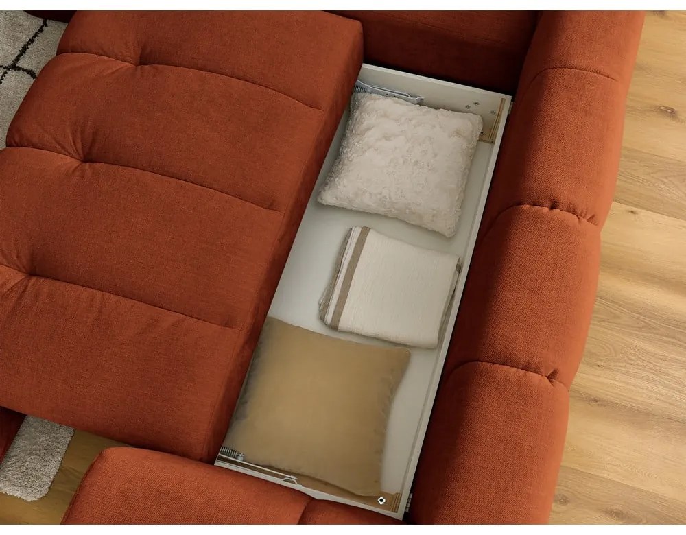 Сгъваем/с място за съхранение ъглов диван в тухлен цвят (ляв ъгъл/L форма) Fuji – Bobochic Paris