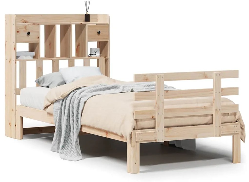 3322782 vidaXL Легло с рафтове за книги, без матрак, 90x190 см, бор масив