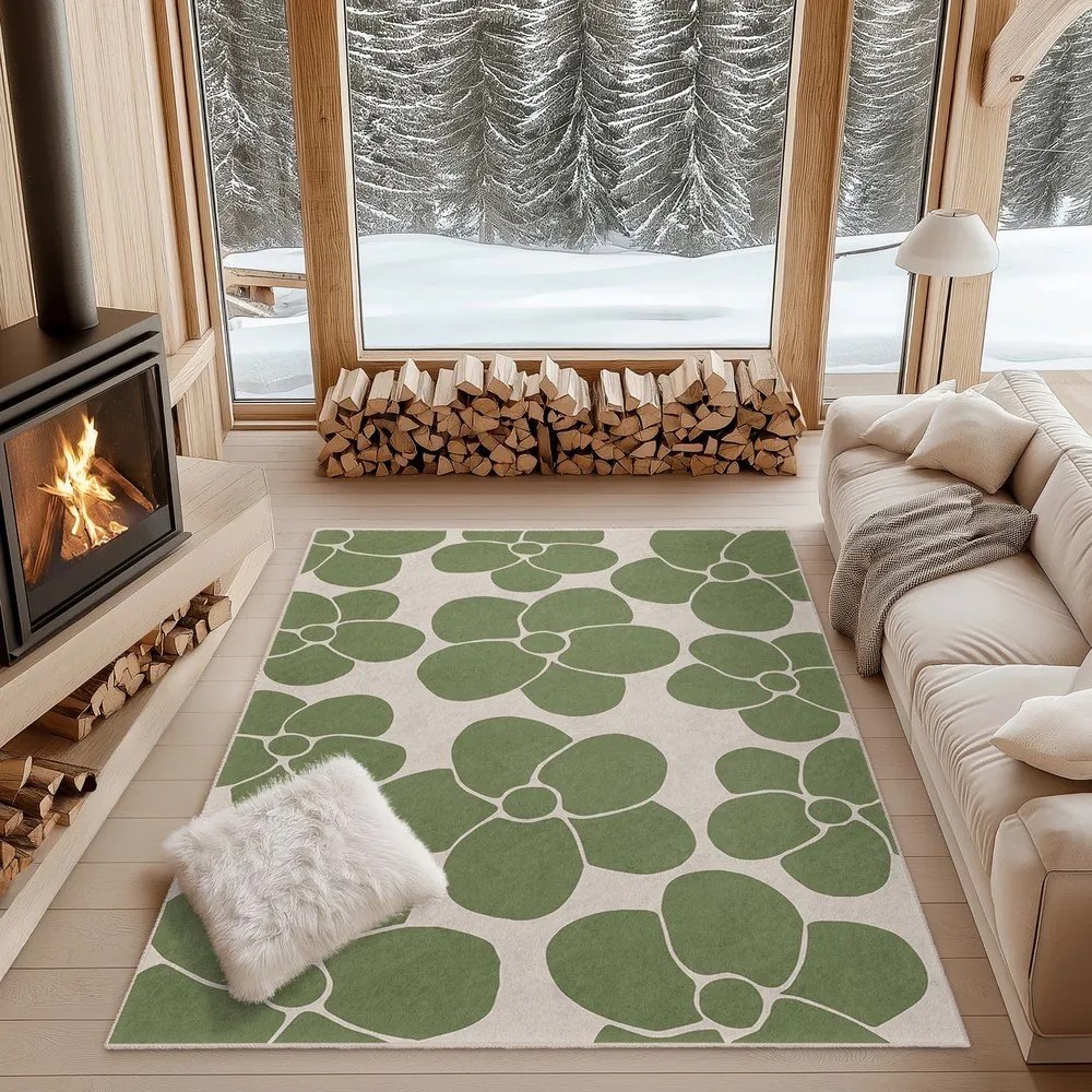 Зелен килим подходящ за пране 60x100 cm Green Meadow – Mila Home