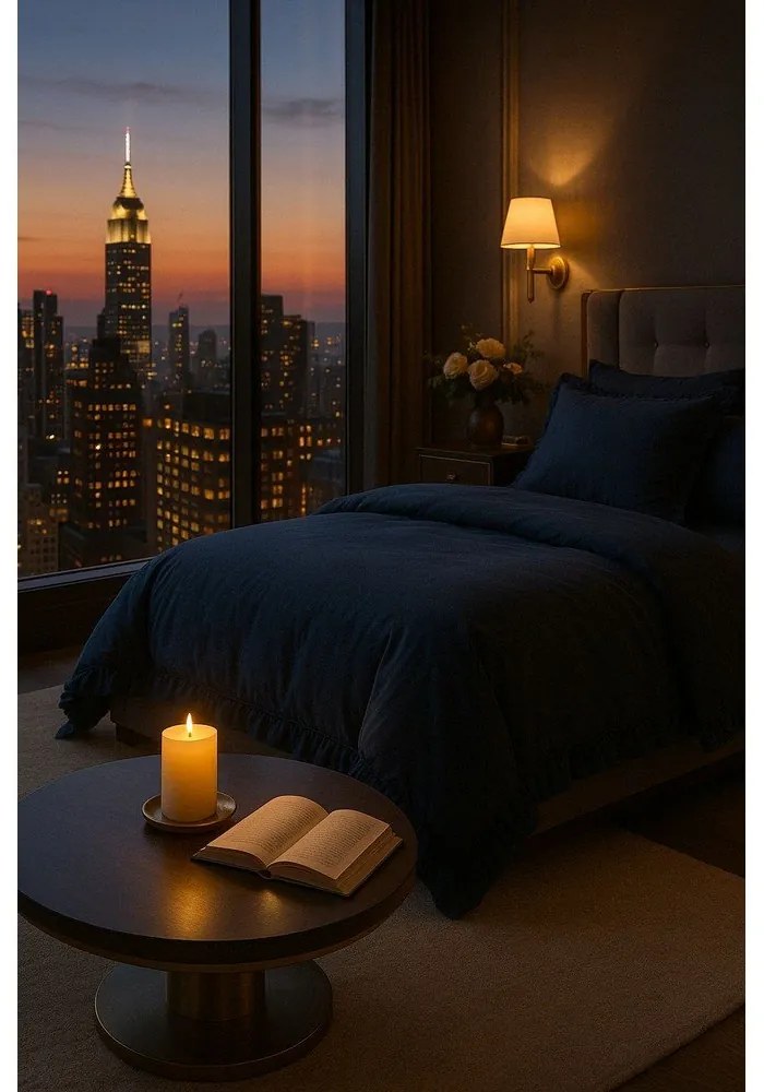 Тъмносиньо единично спално бельо от памук Renforcé 140x200 cm Ruffle Striped – Mila Home Luxury