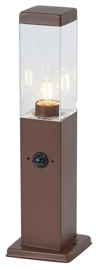 Външна лампа ръждивокафява с прозрачно стъкло 45 см IP44 с контакт и сензор за движение - Malios