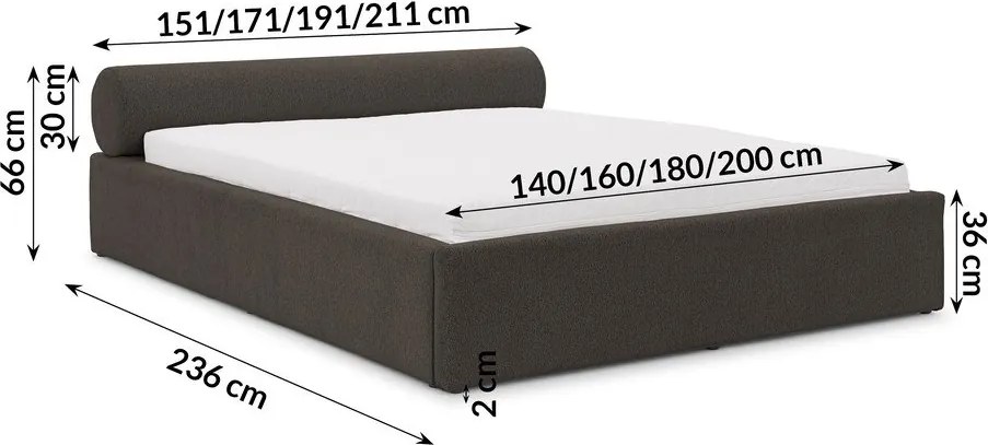 Тъмносиво тапицирано двойно легло с място за съхранение и включена подматрачна рамка 160x200 cm Cille – Ropez