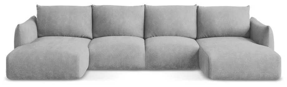 Светлосив шенилов сгъваем ъглов диван (U форма) Leila – Makamii