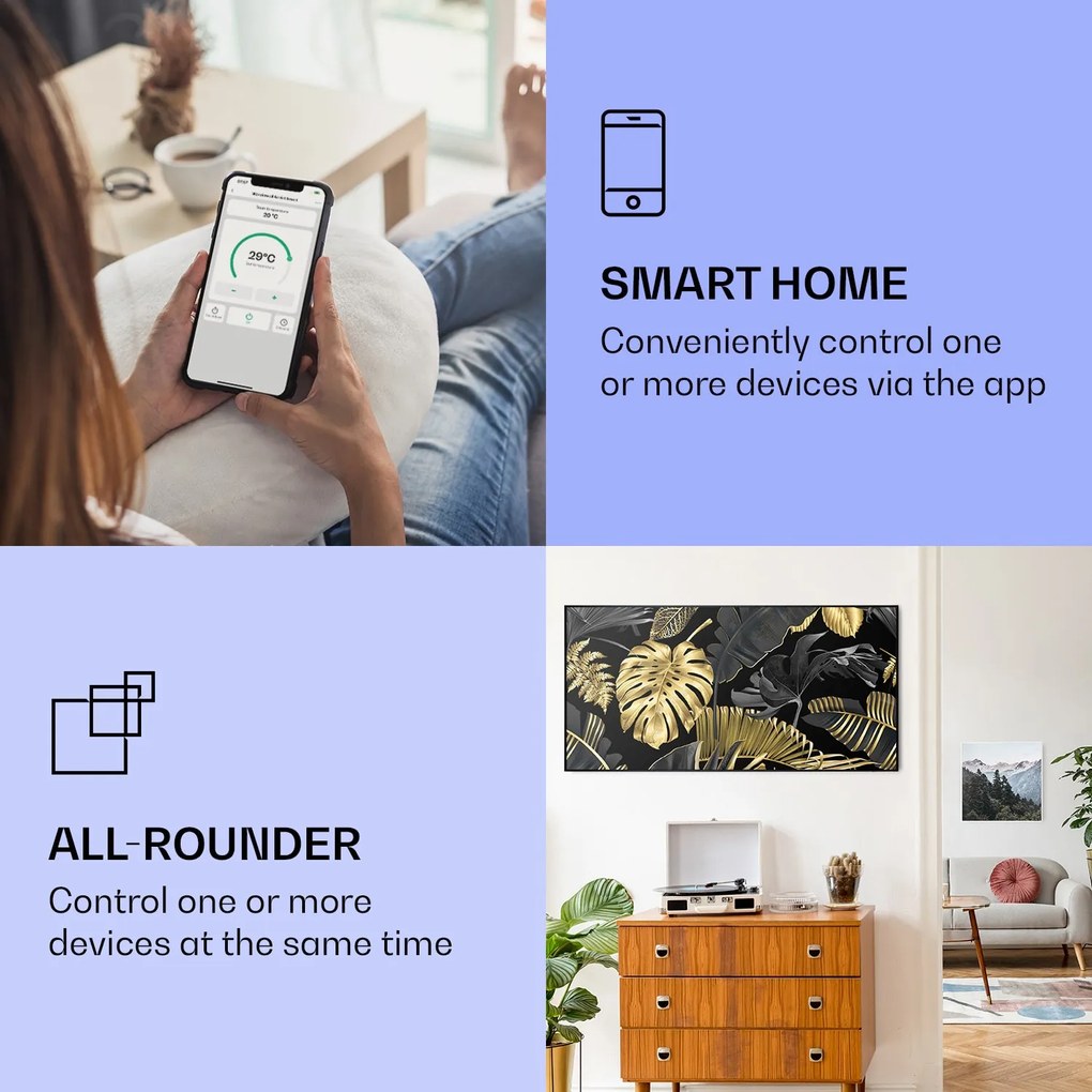 Klarstein Wonderwall Air Art Smart, инфрачервен отоплител, черно листо, 120 х 60 см, 700 W