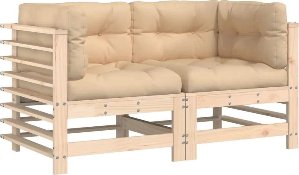 825681 vidaXL Ъглови дивани с възглавници, 2 бр, борово дърво масив