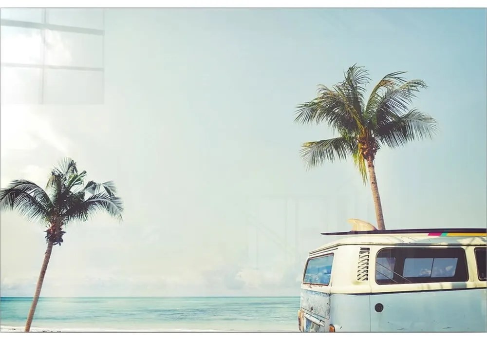 Картина върху стъкло 100x70 cm Surf Van - Wallity