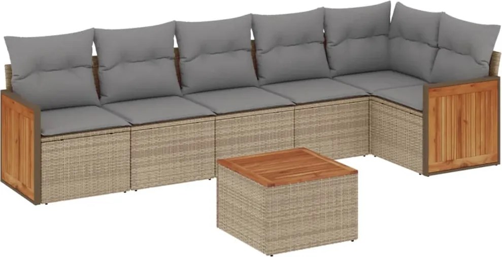 3260078 vidaXL Градински диван с възглавници, 7 части, бежов полиратан