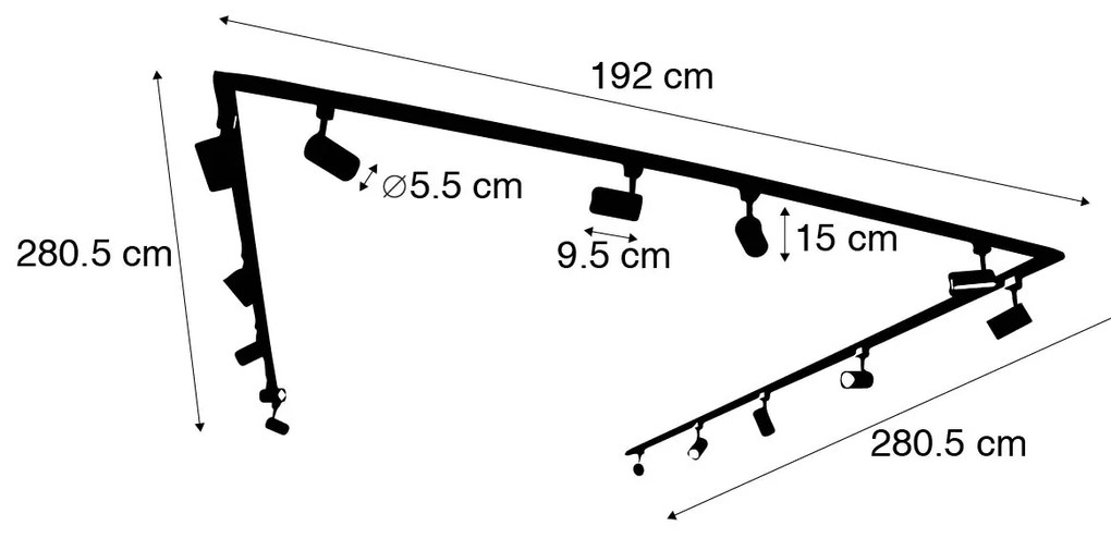 Модерна 1-фазна релсова система с 14 прожектори черна - Jeana