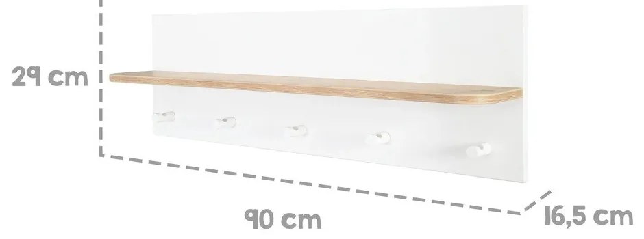 Детска закачалка за стена в дъбов декор в бял и естествен цвят Ava - Roba