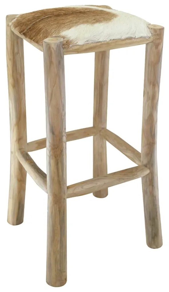 244544 vidaXL Бар табуретка, козя кожа и тиково дърво масив