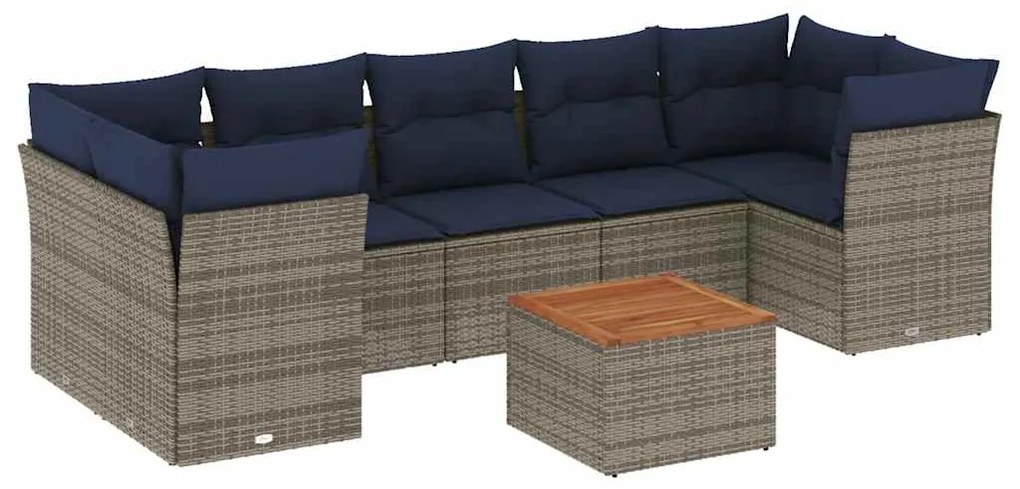 3255844 vidaXL Градински диван с възглавници, 8 части, полиратан, сив