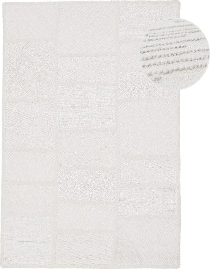 Бял ръчно изработен килим със смес от вълна 160x230 cm Sculptured Blocks – Flair Rugs