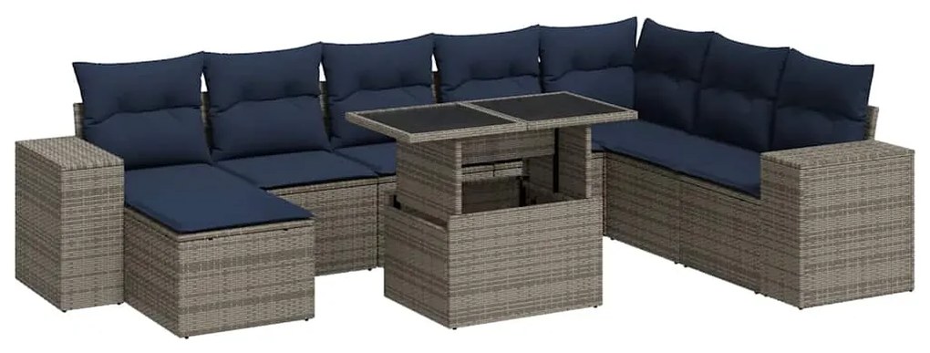 3326852 vidaXL Градински комплект диван с възглавници 9 части сив полиратан