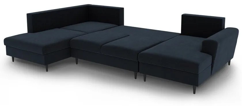 Тъмносин кадифен разтегателен ъглов диван с място за съхранение (ляв ъгъл/U форма) Kyoto – Cosmopolitan Design