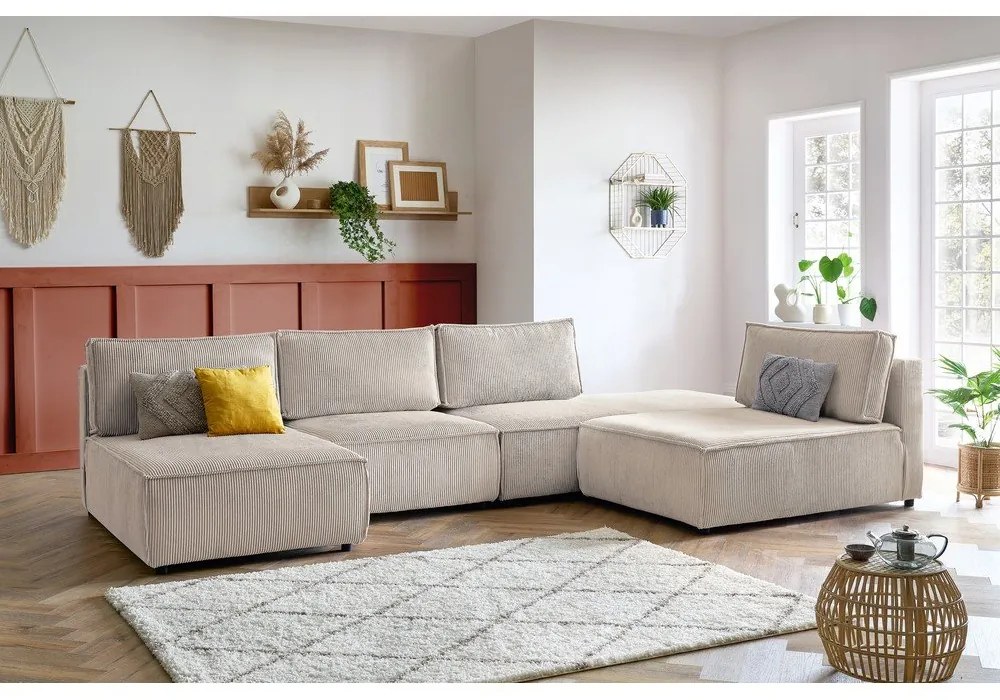 Кремав променлив велурен ъглов диван Nihad modular - Bobochic Paris