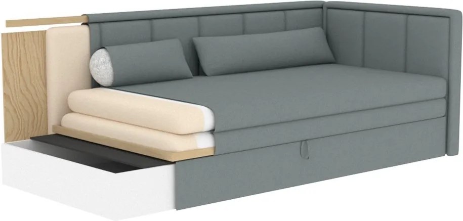 Син сив шенилов разтегателен диван с място за съхранение 214 cm Fulgeo – ELTAP