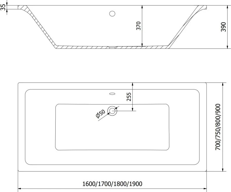 Mexen Cube правоъгълна вана 170 x 75 см с покритие, бяла - 55051707500X