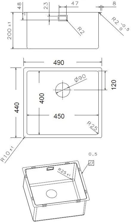 Fortinox Squadro Дължина на мивката: 49 см.