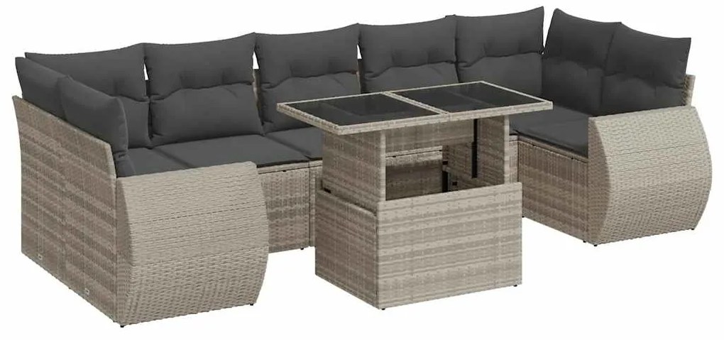 3326603 vidaXL Градински комплект с възглавници, 8 части, светлосив полиратан