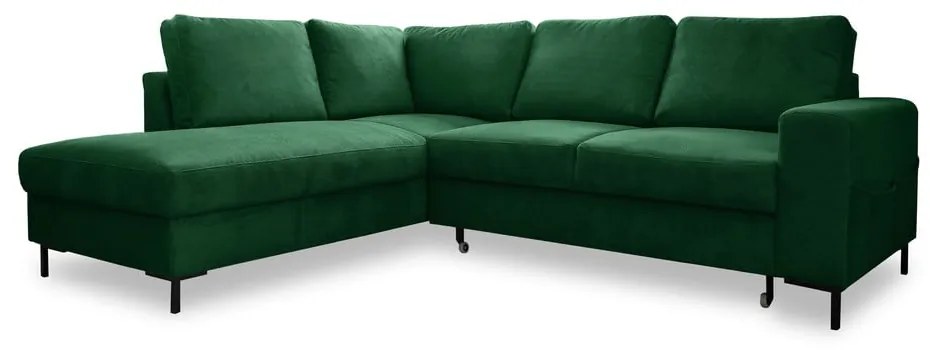 Тъмнозелен разтегателен ъглов диван от рипсено кадифе (ляв ъгъл) Lofty Lilly – Miuform