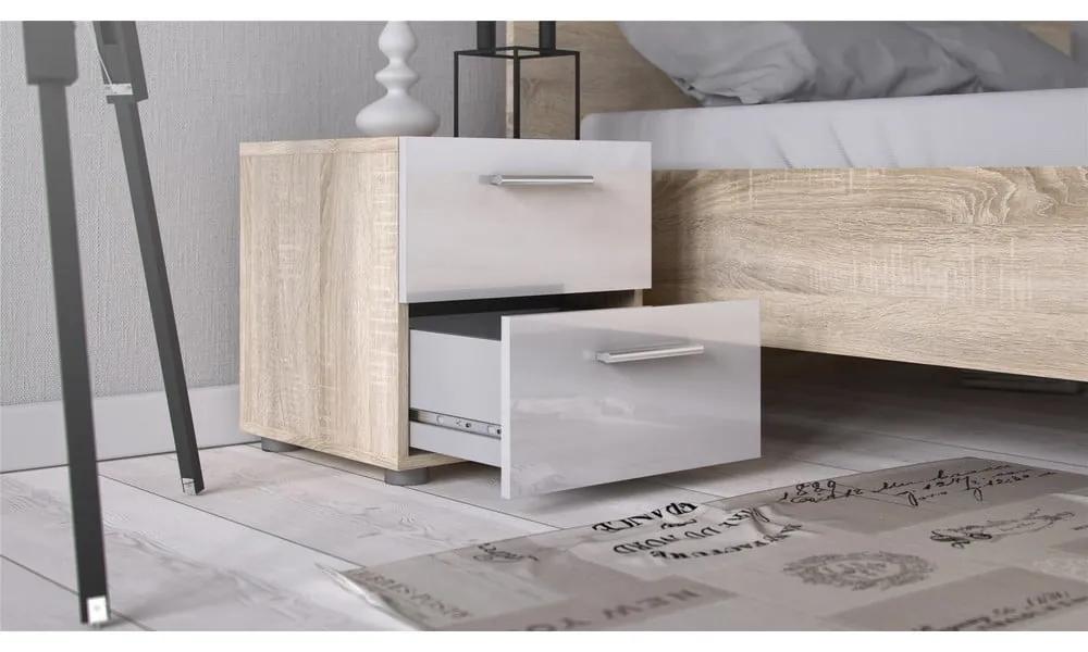 Бяло нощно шкафче в дъбов декор Pepe - Tvilum