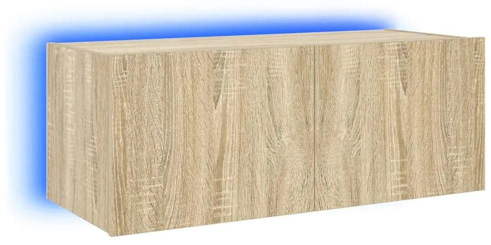 837285 vidaXL Стенен ТВ шкаф с LED осветление, сонома дъб, 80x35x31 см