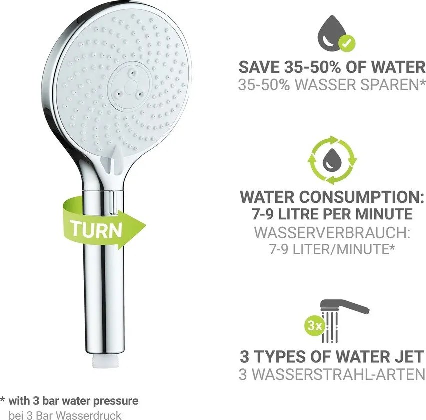 Пластмасова душ глава в блестящо сребрист цвят ø 12 cm Water Saving – Wenko