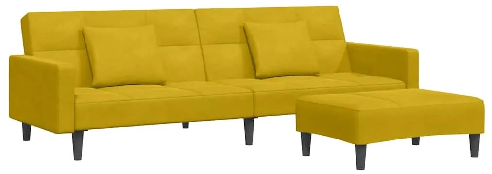 3258120 vidaXL 2-местно разтегателно канапе с табуретка, жълто, кадифе