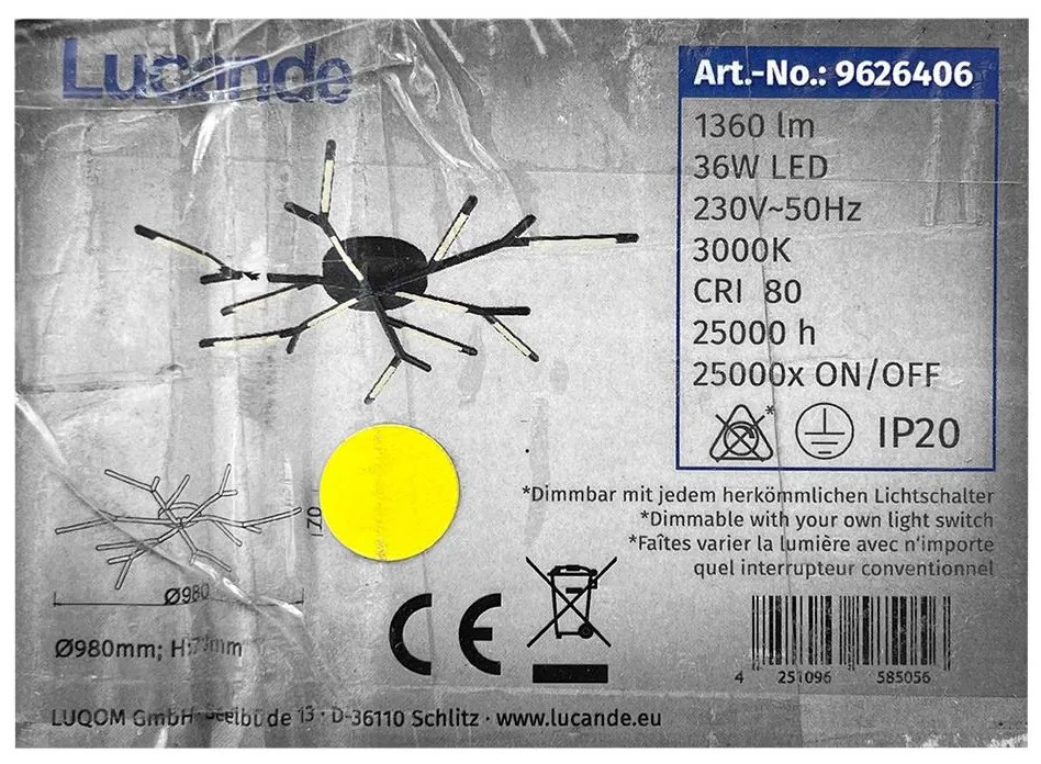 Lucande - LED Димируем плафон CUERNO LED/36W/230V