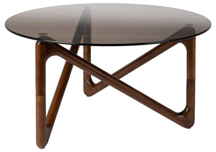 Кафява кръгла масичка за кафе със стъклен плот ø 80 cm Naia – Dutchbone