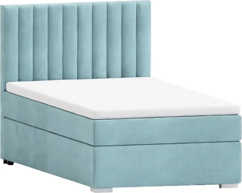 Светлосиньо единично тапицирано легло с място за съхранение с включена подматрачна рамка 90x200 cm Bunny – Ropez