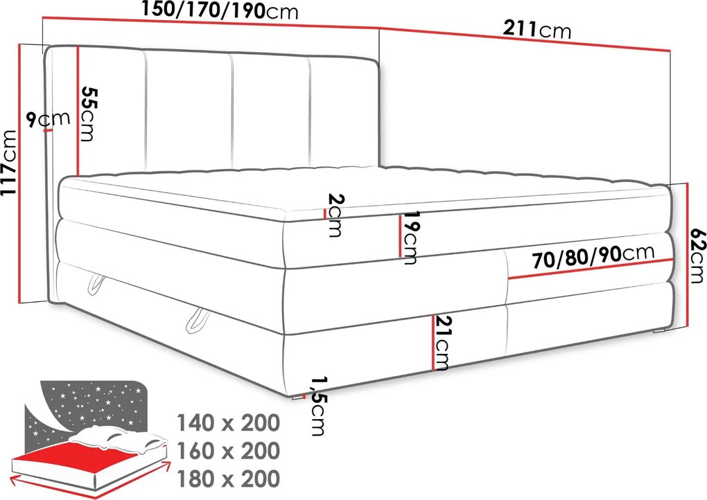 Тапицирано легло Point-Тъмно кафяво-180 x 200